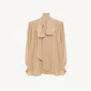 Chloé Oversized Gathered Lavallière Blouse In Crêpe De Chine Brown Size 10 100% Silk, Pinctada Maxima, Far In Neutral