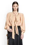 Chloé Oversized Gathered Lavallière Blouse In Neutral