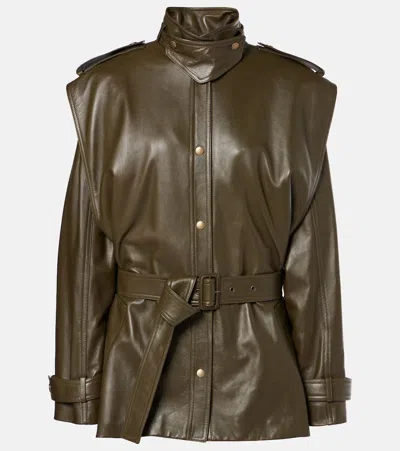 Chloé Belted Leather Jacket In Brown