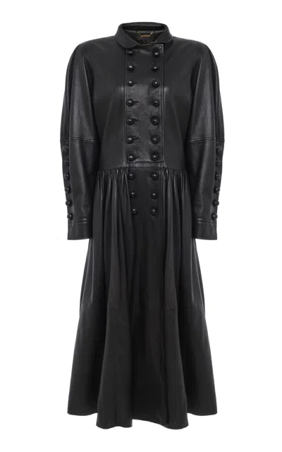 Chloé Oversized Leather Riding Coat In Black
