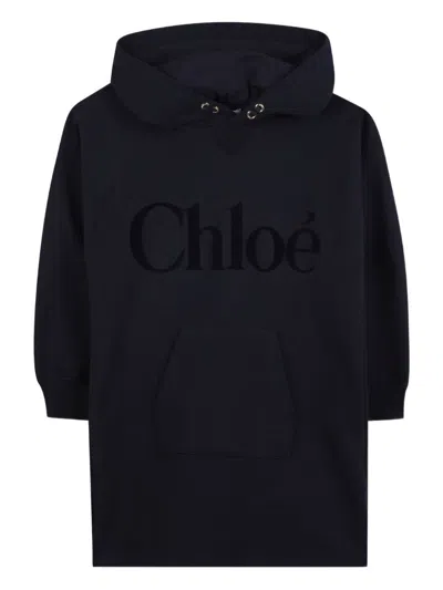Chloé Oversized Logo Design Pullover With Drawstring Hood For Girls In Black