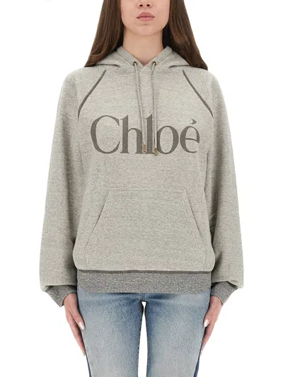 Chloé Oversized Logo Hoodie In Green