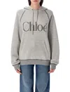 Chloé Cotton Blend Sweatshirt With Drawstring Hood And Logo In Gray