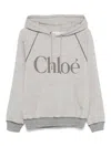 Chloé Hooded Cotton Blend Sweatshirt With Kangaroo Pocket In Gray