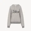 Chloé Hooded Cotton Blend Sweatshirt With Kangaroo Pocket In Gray