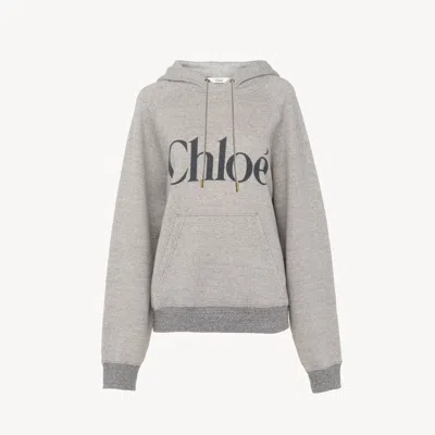 CHLOÉ SWEAT À CAPUCHE OVERSIZE EN MOLLETON DE COTON MÉLANGÉ FEMME GRIS TAILLE L 85% COTON, 15% LYOCELL