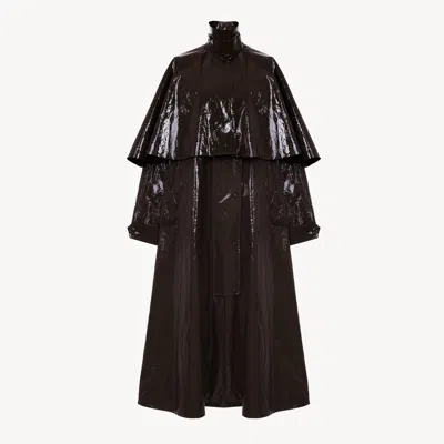Chloé Parka Cape Oversize En Coton Laqué Brillant Femme Brun Taille 38 100% Coton, Horn Bubalus Bubalis, F In Brown