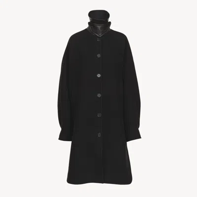 Chloé Manteau Mi-long Oversize En Laine Femme Noir Taille L 80% Laine Vierge, 20% Polyamide, Cuir D'agneau In Black