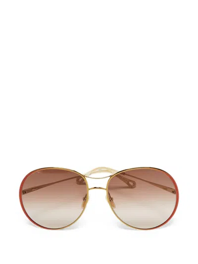 Pre-owned Chloé Oversized Pilot Sunglasses In Gold