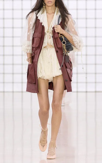 CHLOÉ OVERSIZED PLONGE LEATHER UTILITY VEST