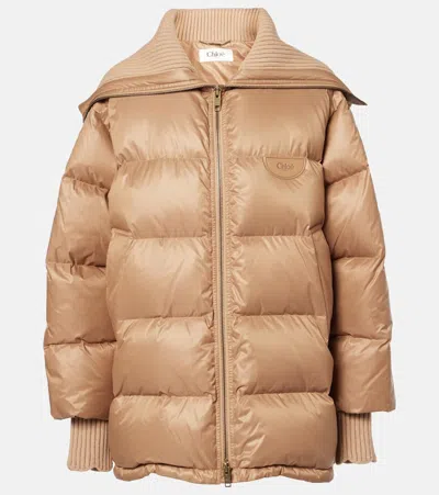 Chloé Oversized Quilted Down Jacket In Beige