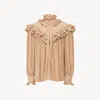 Chloé Sand Brown Oversized Ruffle Top In Neutral