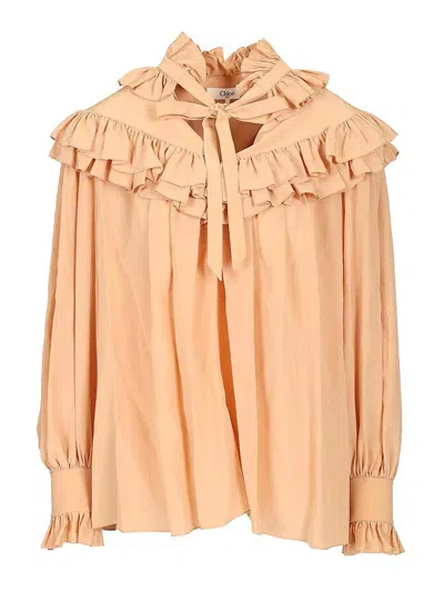 Chloé Oversized Ruffle Top In Neutral