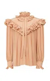 Chloé Oversized Ruffled Crepe De Chine Top In Brown