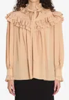 Chloé Women Sand Brown Oversized Ruffle Top In Brown