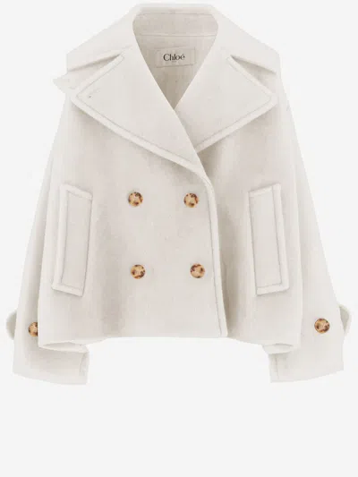 Chloé Chloè Oversized Short Coat In Wool Blend In Neutral