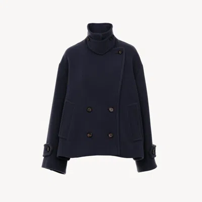 Chloé Manteau Court Oversize En Laine Femme Bleu Taille 42 80% Laine Vierge, 20% Polyamide, Horn Bubalus B In Blue