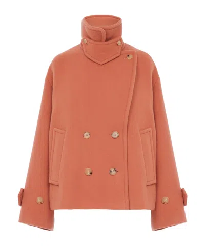 Chloé Oversized Short Coat In Wool In Pink