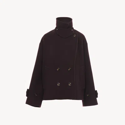 Chloé Oversized Short Coat In Wool Purple Size 6 80% Virgin Wool, 20% Polyamide, Horn Bubalus Bubalis, Far In Burgundy