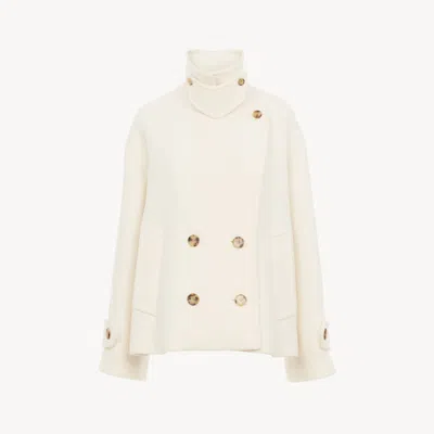 Chloé Manteau Court Oversize En Laine Femme Blanc Taille 38 80% Laine Vierge, 20% Polyamide In White