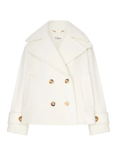 Chloé Oversized Short Wool Coat In White