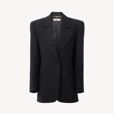 Chloé Oversized Tailored Jacket In Linen Crêpe In Black