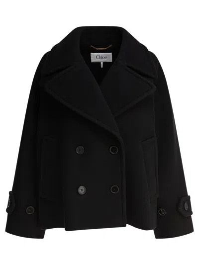 Chloé Oversized Wool Short Coat In Black
