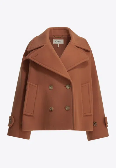 Chloé Oversized Wool Short Coat In Brown