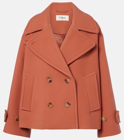Chloé Oversized Wool-blend Peacoat In Red