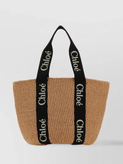 Chloé Oversized Woven Shopping Tote With Contrasting Accents