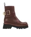 Chloé Leather Boots With Buckle Detail And Tank Sole In Red