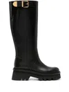 Chloé Leather Knee-high Boots With Buckle Detail And Tank Sole In Schwarz