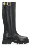 Chloé Leather Knee-high Boots With Buckle Detail And Tank Sole In Black