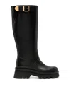 Chloé Leather Knee-high Boots With Buckle Detail And Tank Sole In Black
