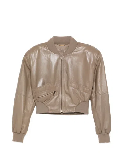 Chloé Padded-shoulders Leather Crop Jacket In Brown
