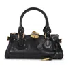 Chloé Paddington Black Shoulder Bag With Oversized Padlock And C-shaped Buckles In Grainy Leather Woman In Black