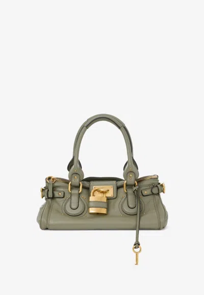 Chloé Paddington Grained Leather Top Handle Bag In Gray