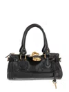 Chloé Paddington Black Shoulder Bag With Oversized Padlock And C-shaped Buckles In Grainy Leather Woman In Pink