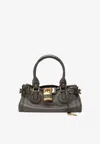 Chloé Paddington Black Shoulder Bag With Oversized Padlock And C-shaped Buckles In Grainy Leather Woman In Gray