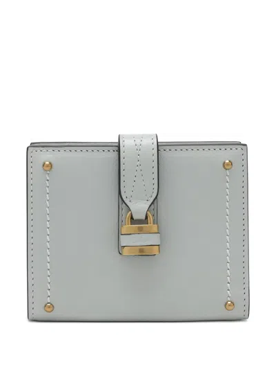 Chloé Paddington Square Leather Wallet Metal Hardware In Gray