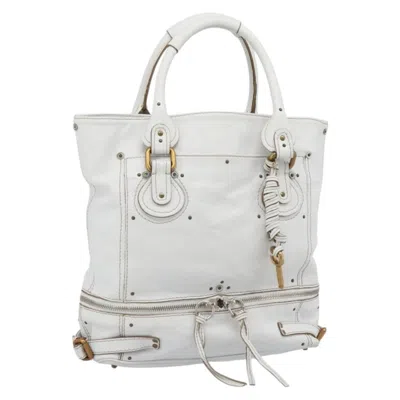 Pre-owned Chloé Chloe Paddington Lock Tote Leather White_gold Leather Tote Bag Bag ()
