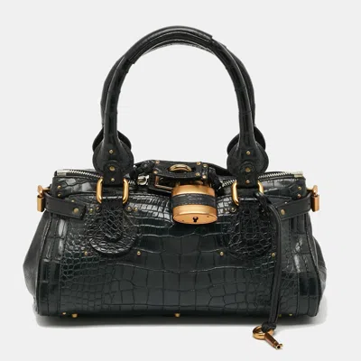 Pre-owned Chloé Paddington Medium Black Alligator And Leather Satchel