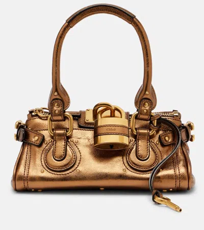 Chloé Paddington Metallic Leather Shoulder Bag In Brown