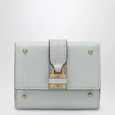 Chloé Paddington Mini Trifold Wallet In Aqua Blue Leather In Green