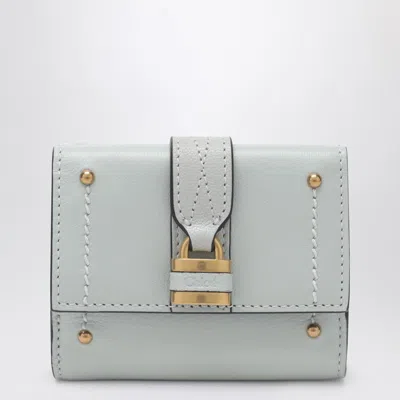 Chloé Paddington Mini Trifold Wallet In Aqua Blue Leather In Green