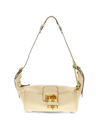 Chloé Paddington Padlock Calf Leather Shoulder Bag In Neutral
