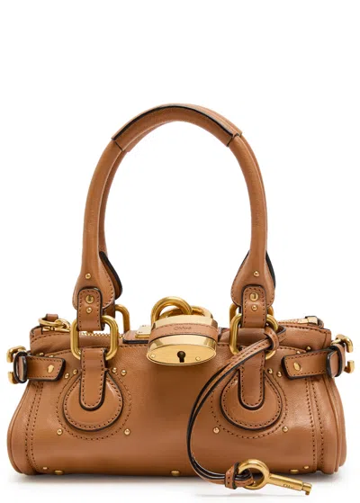Chloé Chloe Paddington Padlock Grained Leather Shoulder Bag In Brown