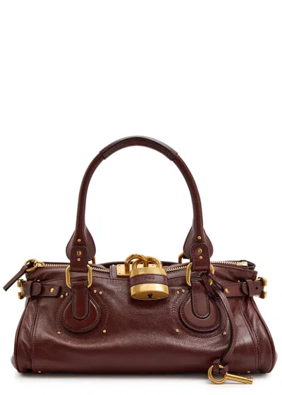 Chloé Chloe Paddington Padlock Grained Leather Shoulder Bag In Brown
