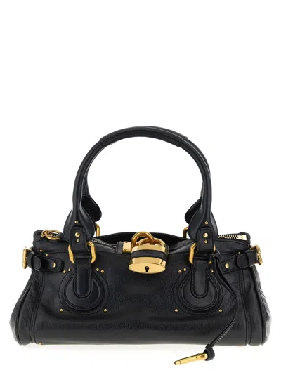 Chloé Paddington Padlock Shoulder Bag In Leather In Black
