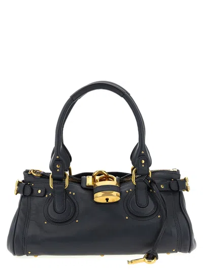 Chloé Paddington Padlock Shoulder Bag In Leather In Black